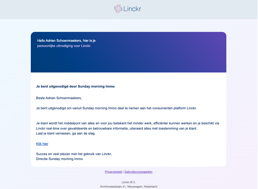 member invitation email for an organisation